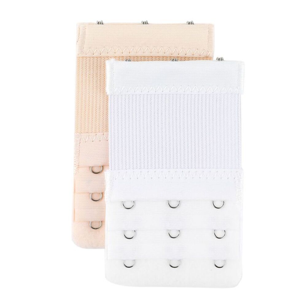 2pcs Bra Strap Extenders Set 3 Rows Elastic Bra Hook 3-hooks Skin Color White